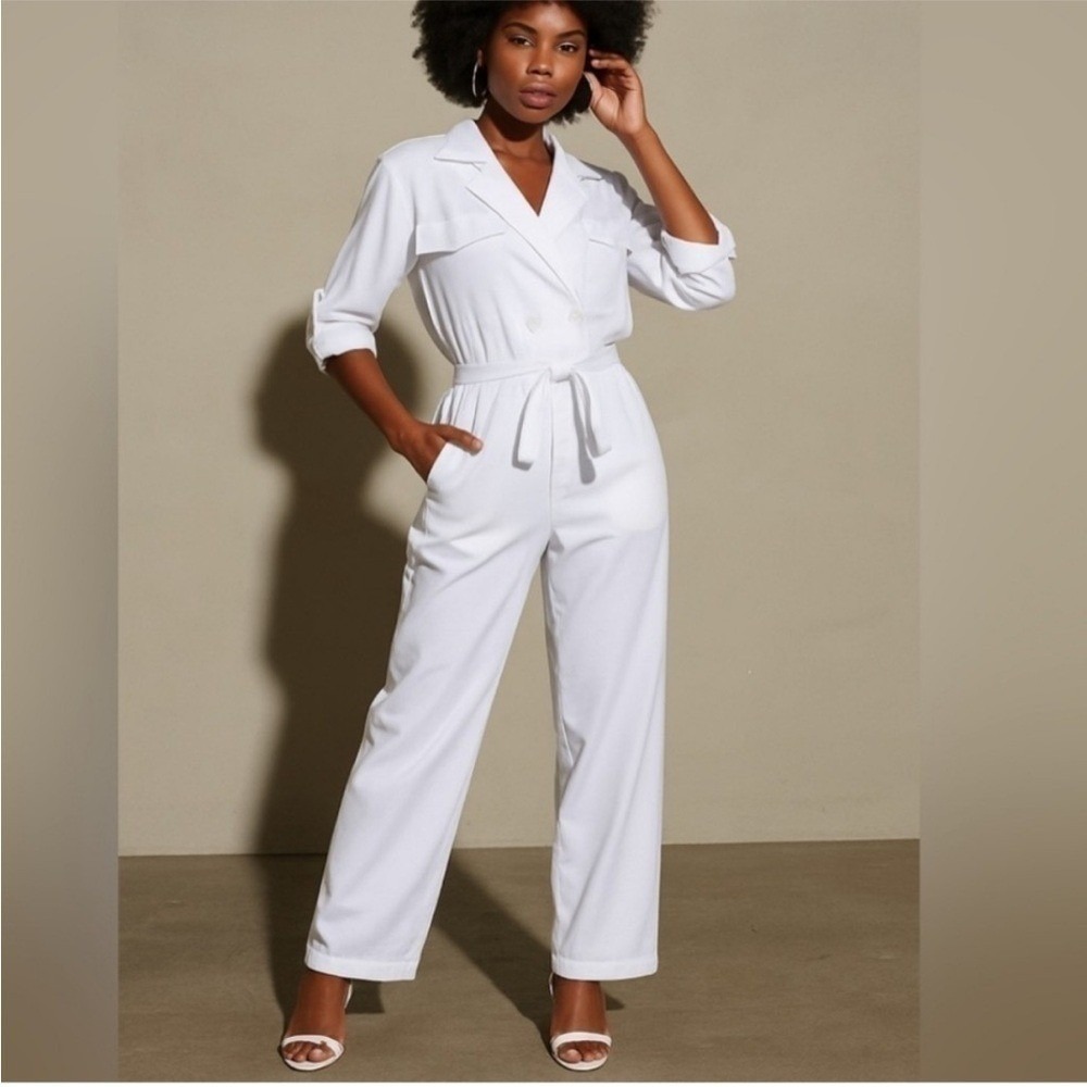 Choosy White Utility Jumpsuit Long Sleeve Tie Waist Boiler Suit Plus Size 18 NWT